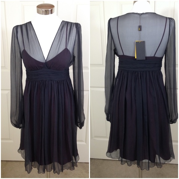 FENDI Silk Chiffon Dress w/ Aubergine Slip IT42 - Picture 1 of 8